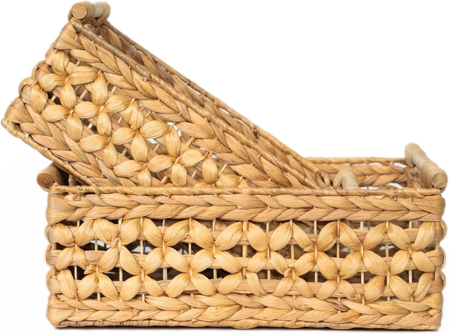 11.6” NAYA Shelf Basket with Handles, Handwoven Water Hyacinth Storage Basket Organizer for Shelves, Closet, Pantry & Nursery, Wicker Basket Bin