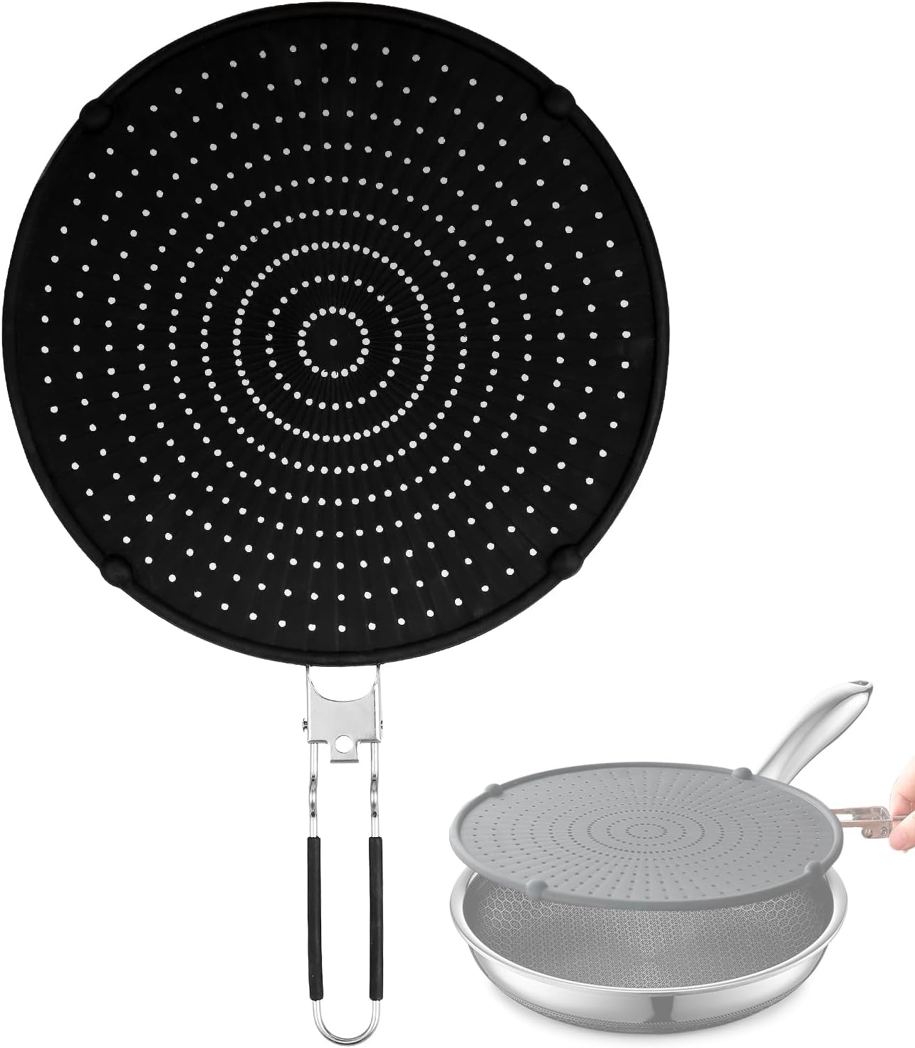 Splatter Screen Compatible with Hexclad,Silicone,12.5 Inches | Heat Resistant,with Folding Handle,Grease-Free Cooking,Dishwasher Safe,12.5 Inches,Black