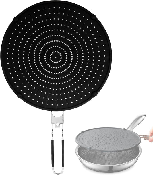 Splatter Screen Compatible with Hexclad,Silicone,12.5 Inches | Heat Resistant,with Folding Handle,Grease-Free Cooking,Dishwasher Safe,12.5 Inches,Black