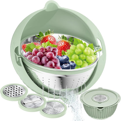 4-1 Colander with Bowl Set, Food Strainers and Colanders, Fruit Washing Bowl with Strainer, Rotatable Colander for Kitchen, Aesthetic Kitchen Gadget, Christmas & New Year Gifts - Beige