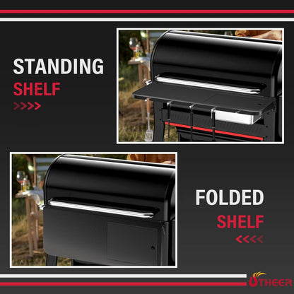 Upgraded Grill Table for Weber Kettle 22"/18"/26", Master Touch 22", Smokey Mountain, Recteq Pellet Grill RT-B380, Prep Station with Cutting Board, Basin, 4 Hooks, Shelf for Weber Kettle Accessories