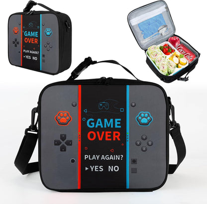 Game Console Insulated Lunch Bag lonchera for Teen Boy Kid Gamer Lunch Box Bento Reusable Large Capacity Portable Waterproof Leakproof with name tag to School Office Picnic (1PCS Lunch Bag)