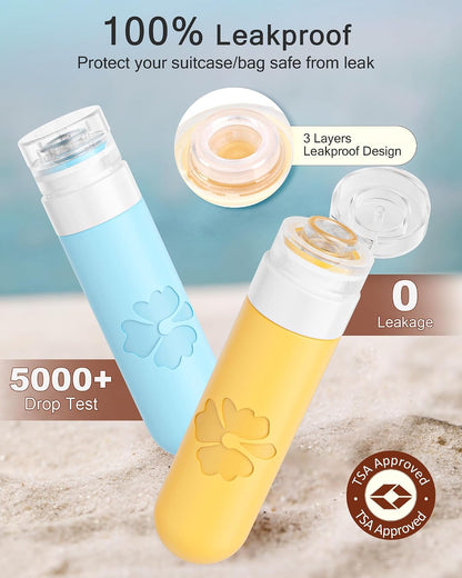 Quatish Travel Bottles for Toiletries, Original Patented Leakproof 3 oz Tsa Approved Travel Size Containers, BPA Free Silicone Shampoo and Conditioner Bottles, Camping Essentials