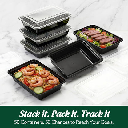 Glotoch 28oz Meal Prep Containers, 10 Pack (20-Piece) Reusable Food Storage Containers with Lids Microwave, Freezer, Dishwasher Safe - Leakproof & BPA Free Durable Plastic Lunch Box To Go Take Out