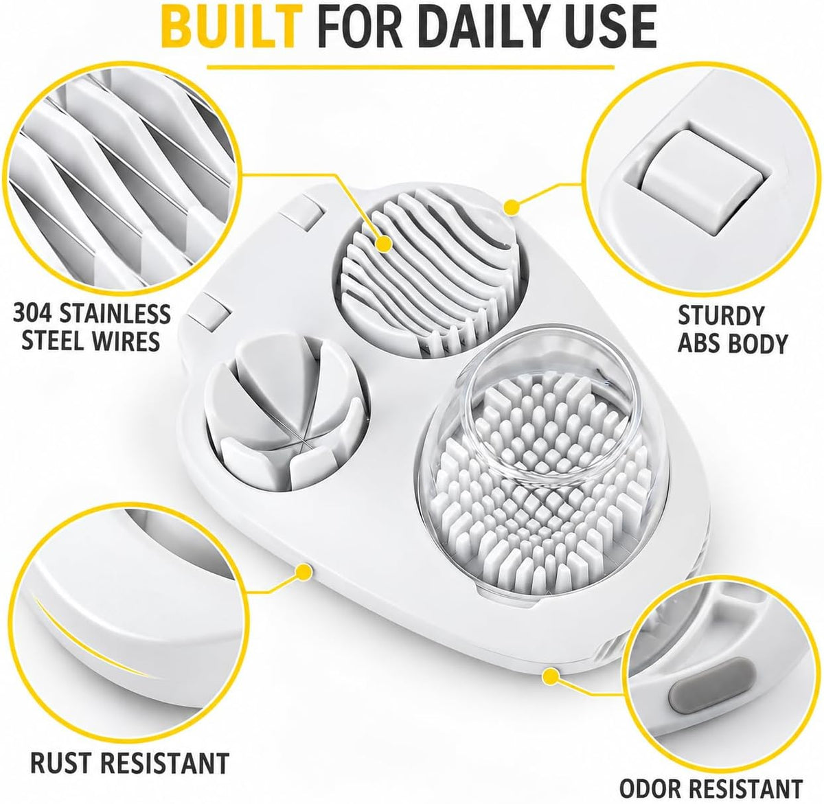 3 In 1 Egg Slicer for Hard Boiled Eggs,3 Slice Modes Egg Cutter,Stainless Steel Dicer for Strawberry Mushroom Grape Cherry, Multifunctional Food Cutter Slicer for Home Kitchen Chopper Gadgets (White)