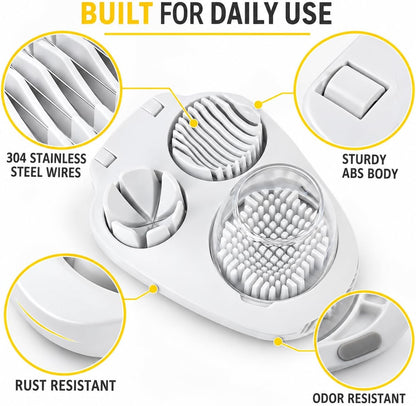 3 In 1 Egg Slicer for Hard Boiled Eggs,3 Slice Modes Egg Cutter,Stainless Steel Dicer for Strawberry Mushroom Grape Cherry, Multifunctional Food Cutter Slicer for Home Kitchen Chopper Gadgets (White)