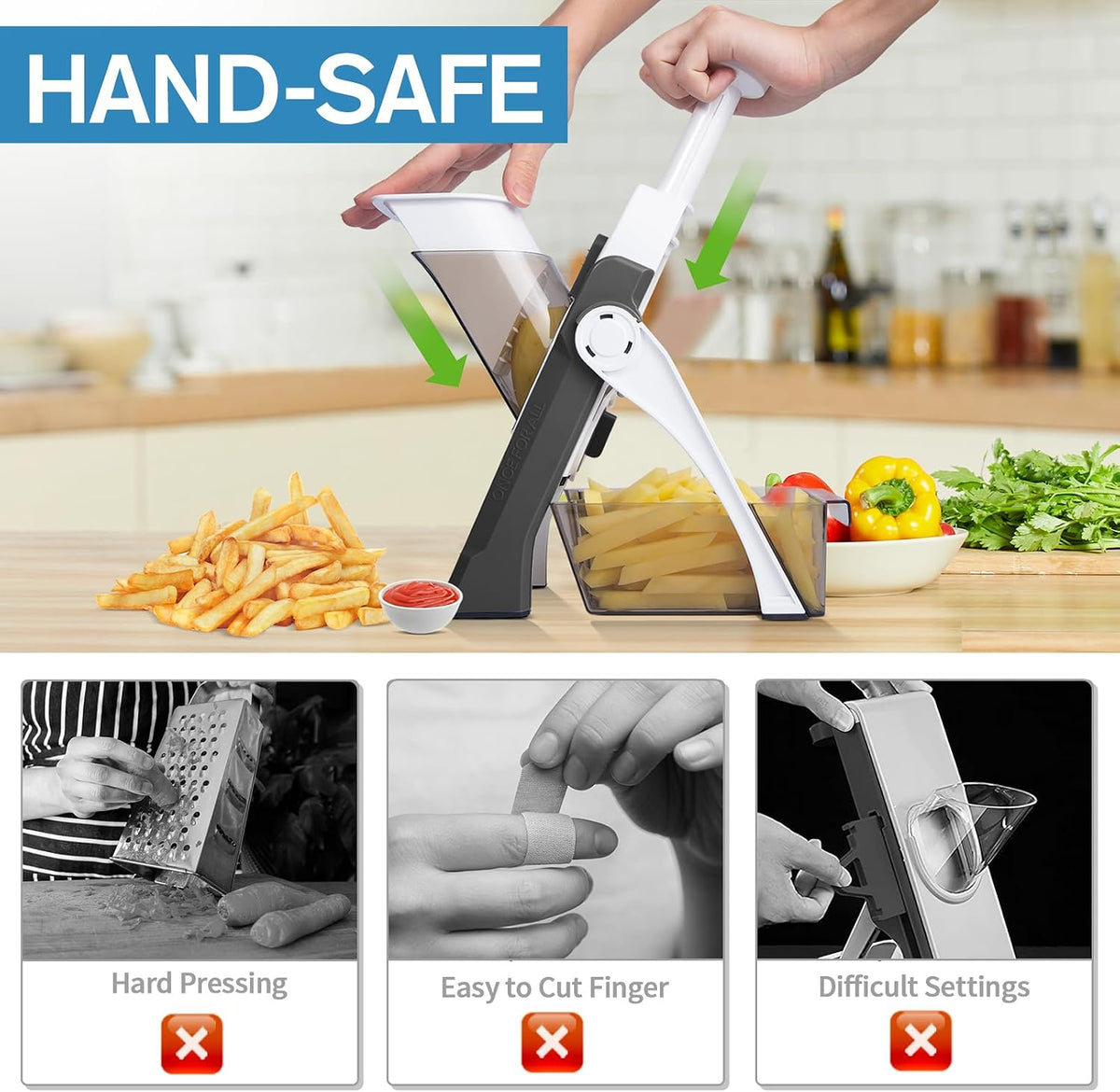 Safe Mandoline Slicer for Kitchen, Vegetable & Food Cutter, Easy to Clean