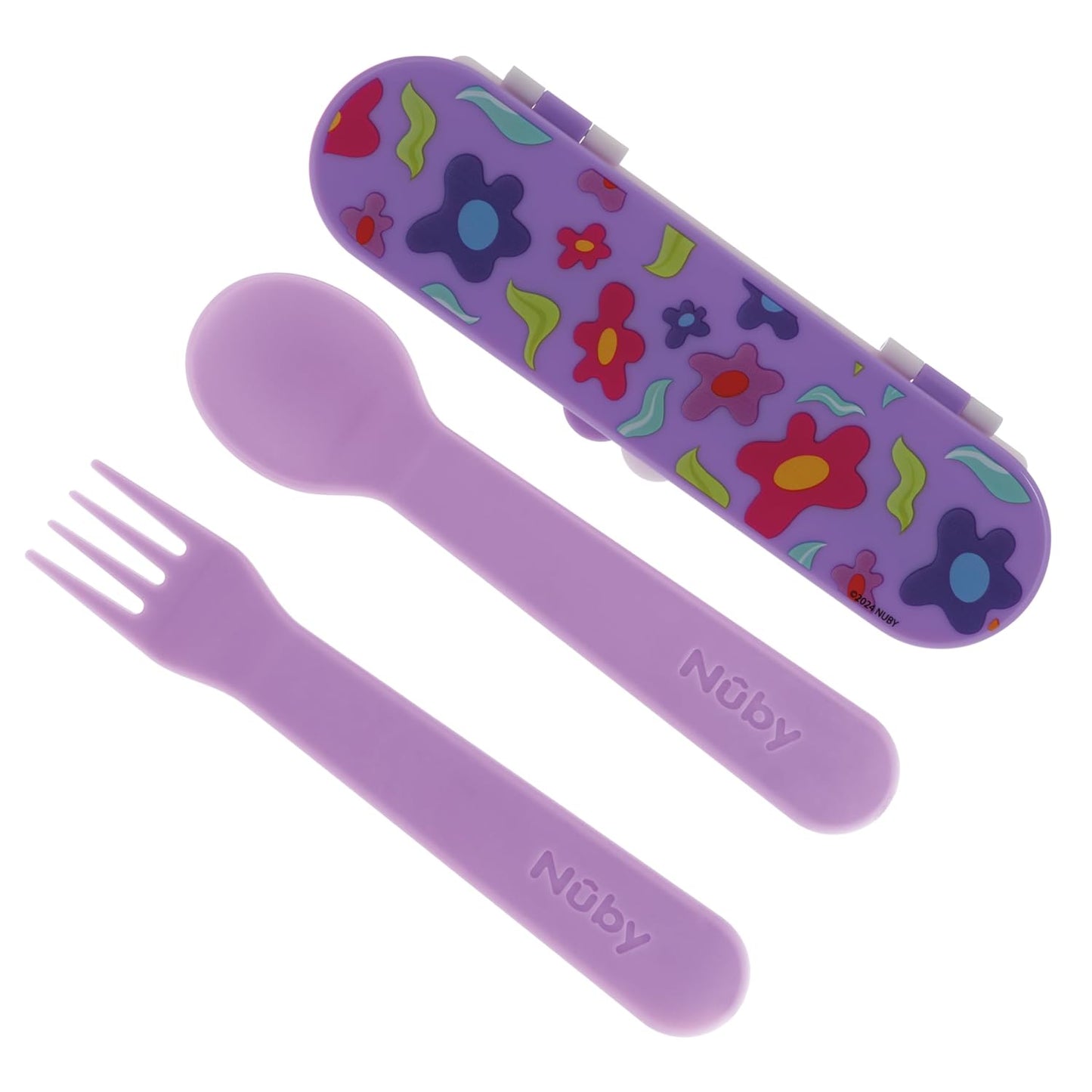 Nuby Toddler Utensils with Travel Case - Self-Feeding Fork & Spoon Set for Kids - Easy-to-Hold Training Utensils with Rounded Safe Edges for Independent Mealtime - Dinosaurs