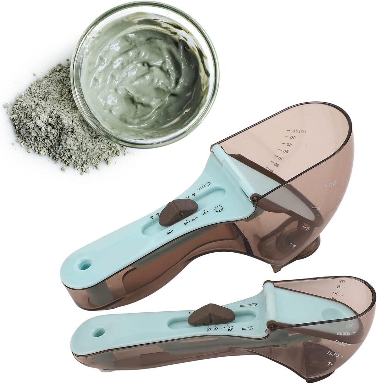 Measuring Spoons Set,2Pcs Adjustable Dosage Plastic Spoon for Take Coffee Milk Mask Powder,Spoon with Scale Kitchen Tool