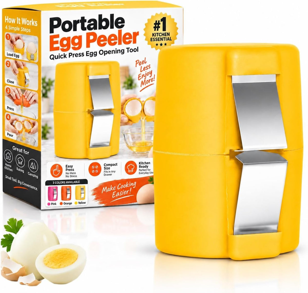 Egg Peeler Portable Tool for Hard Boiled Prep with Crack and Peel Design
