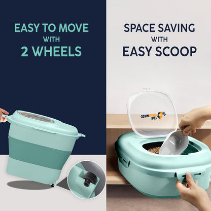 Dog Food Storage Container 30-35 lb, Airtight Collapsible Cute Dog Food Container with Wheels & Scoop, Stackable Pet Food Storage Container for Dog & Cat Food