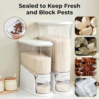 UFORU Rice Dispenser 22Lbs, Slim Rice Storage Container for Small Space, BPA-Free Clear Dry Food Dispenser Sealed Moisture Proof, Grain&Cereal Storage Bucket for Kitchen Pantry Household, Cream White