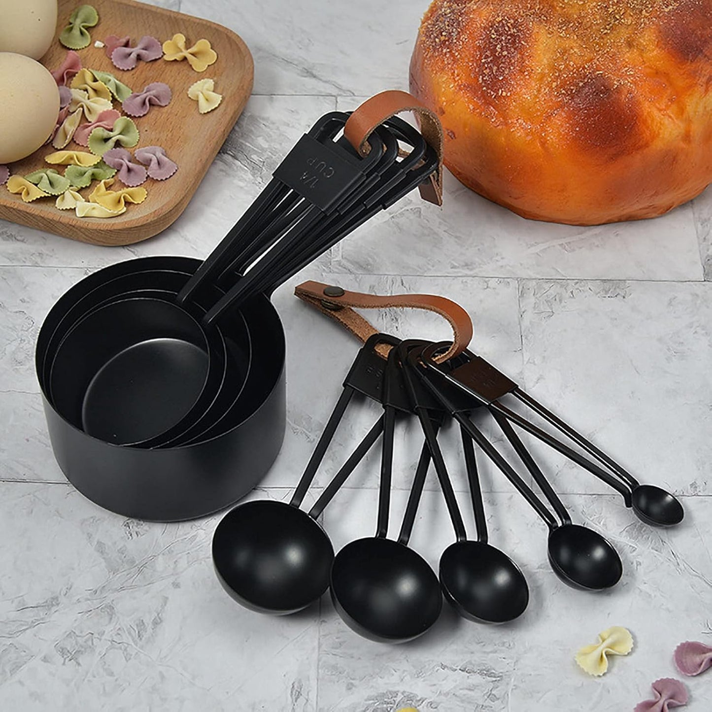 9PCS Black Stainless Steel Measuring Cups and Spoons Set, Heavy Duty Measuring Cup Set