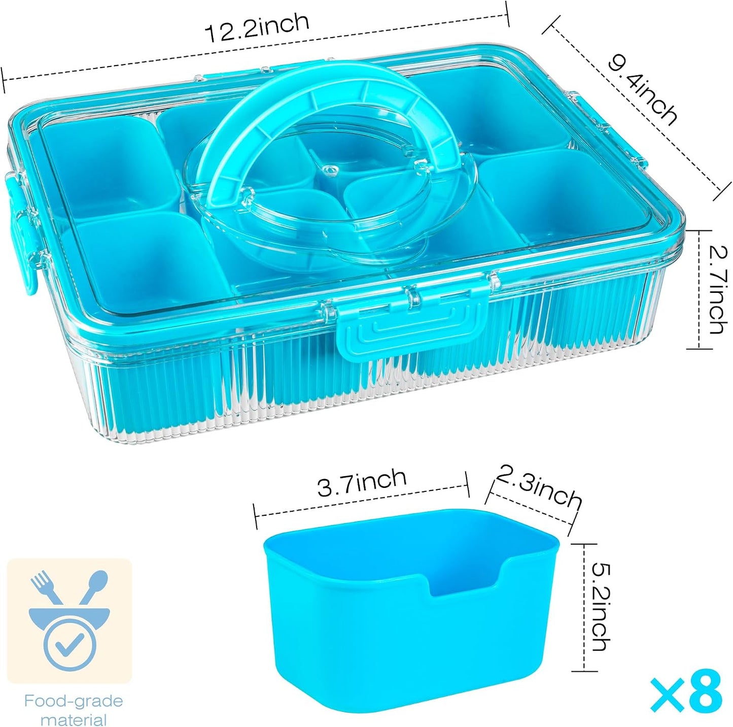 Patent Divided Serving Tray with Lid & Handle - Snackle Box Organizer for Charcuterie, Sandwiches, Veggies, Fruits, Candy - Portable Food Storage for Travel, Beach, Picnics（1 pcs, Orange）