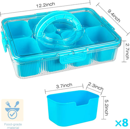 Patent Divided Serving Tray with Lid & Handle - Snackle Box Organizer for Charcuterie, Sandwiches, Veggies, Fruits, Candy - Portable Food Storage for Travel, Beach, Picnics（1 pcs, Orange）