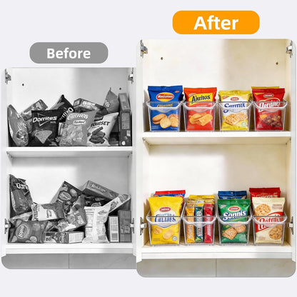 4 Pack Slim Fridge Organizer Bins, BPA Free Clear Refrigerator Storage Containers, Clear Pantry Organization & Cabinet Bins with Handles, Narrow Freezer Bin for Kitchen, Mini Fridge