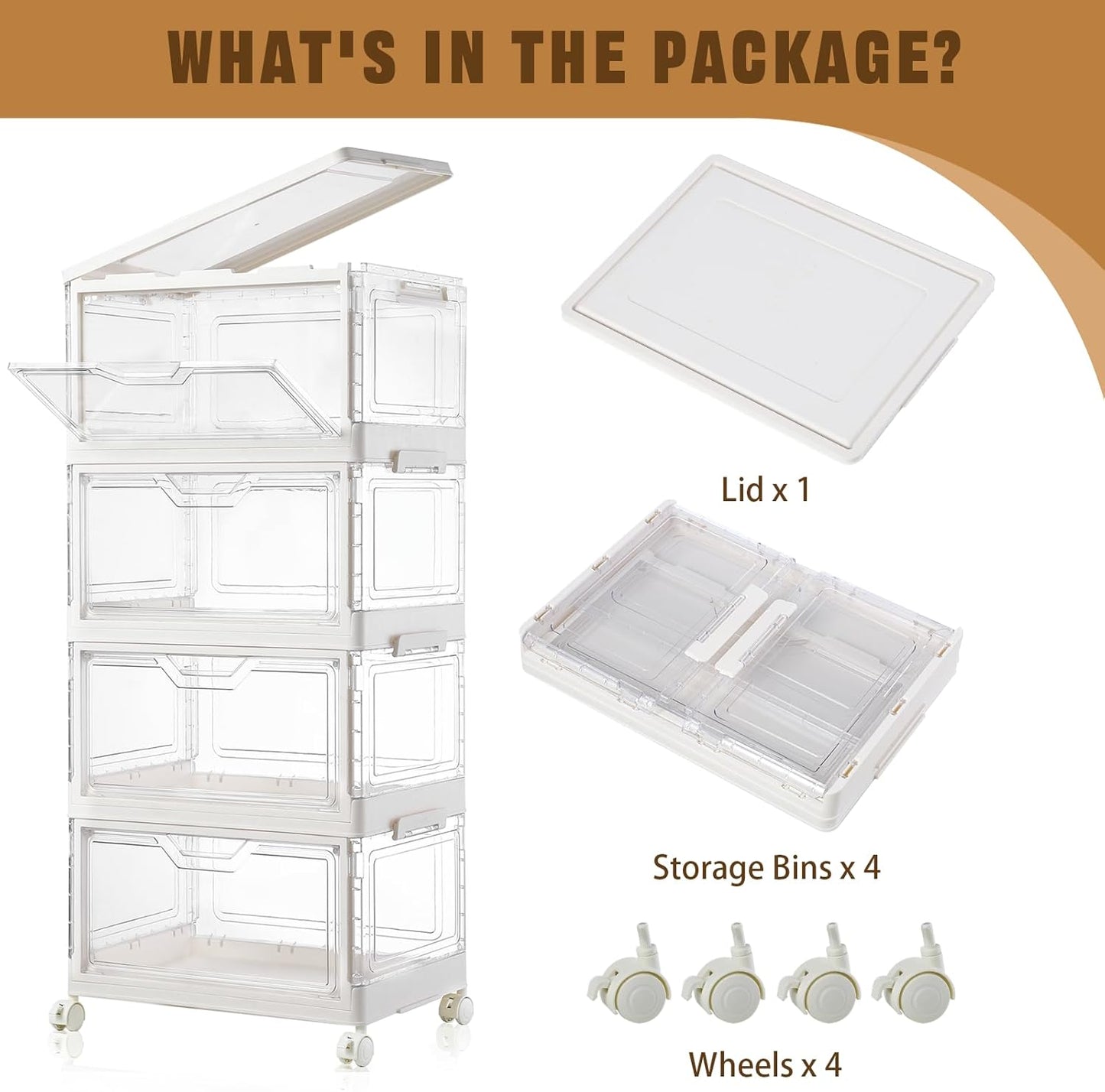Freebat 6 Pack Closet Organizers and Storage,Clear Stackable Plastic Storage Bins with Lids Magnetic Doors,Clothes Organizers and Storage,Plastic Craft Containers for Wardrobe Kitchen Bathroom Office
