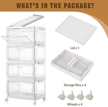Freebat 6 Pack Closet Organizers and Storage,Clear Stackable Plastic Storage Bins with Lids Magnetic Doors,Clothes Organizers and Storage,Plastic Craft Containers for Wardrobe Kitchen Bathroom Office