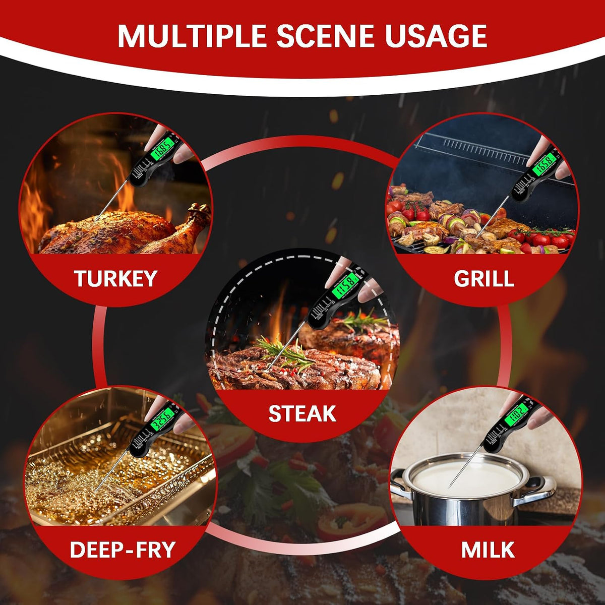 Cooking Thermometer，IP67 Waterproof Meat Thermometer Digital