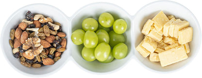 Restaurantware-9.1 x 4.9 x 2.3 Inch Double Dip Bowls, 1 Microwavable Condiment Server - 2 Compartments, Microwavable, White Porcelain Dip Tray, Dishwashable, For Snacks, Condiments, Or Toppings