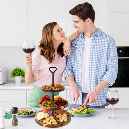 Elegant Charcuterie Boards Three Tiered Acacia Cheese Board and Cupcake Stand with 360° Easy-to-Spin Trays, Perfect for Gatherings, Housewarming Gifts, Celebrations, and Daily Usage.