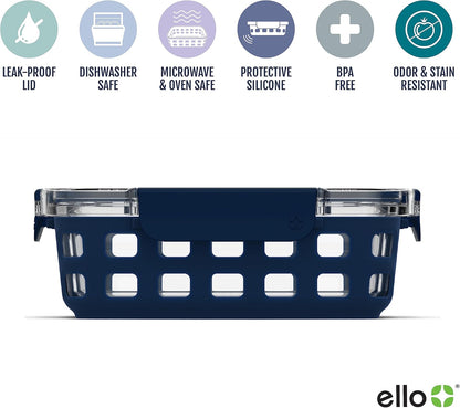 Ello Duraglass 3.4 Cup Meal Prep 10Pc,Set,Glass Food Storage Container with Silicone Sleeve and Airtight BPA-Free Plastic Lids,Dishwasher,Microwave & Freezer Safe,Evening Orchard,5 Count (Pack of 2)