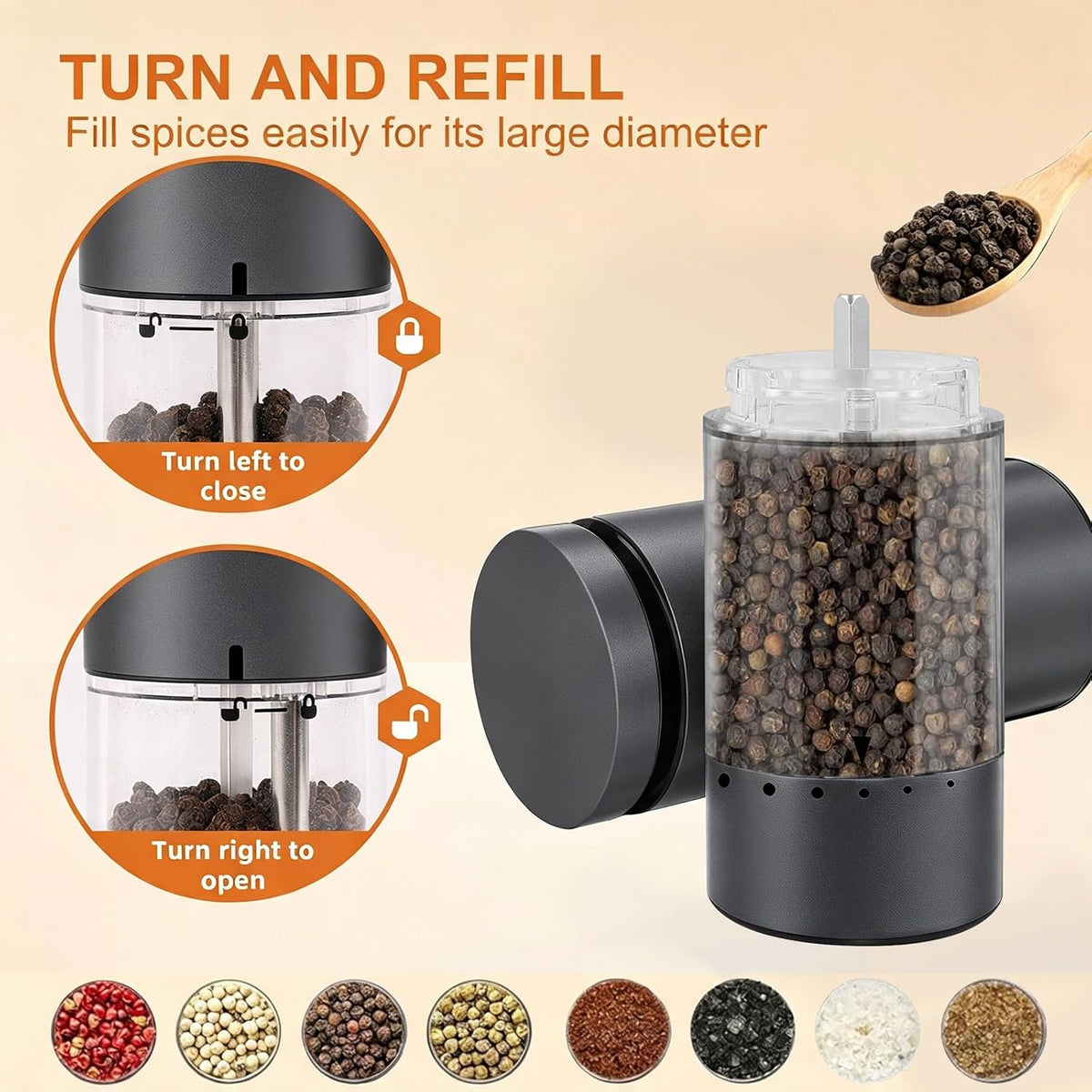 Electric Salt and Pepper Grinder Set Rechargeable, Automatic Salt and Pepper Shakers Mills External Adjustable Coarseness, Kitchen Gadgets, Stocking Stuffers Christmas Cooking Gifts for Men Women