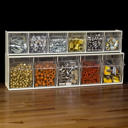 Akro-Mils TiltView Plastic Storage Cabinet with 6 Tilt Out Bins, Horizontal Organizer, Teacher Toolbox, and Office Supply Organizer, 23-5/8" W x 3-1/2" H x 3-3/4" D, Stone