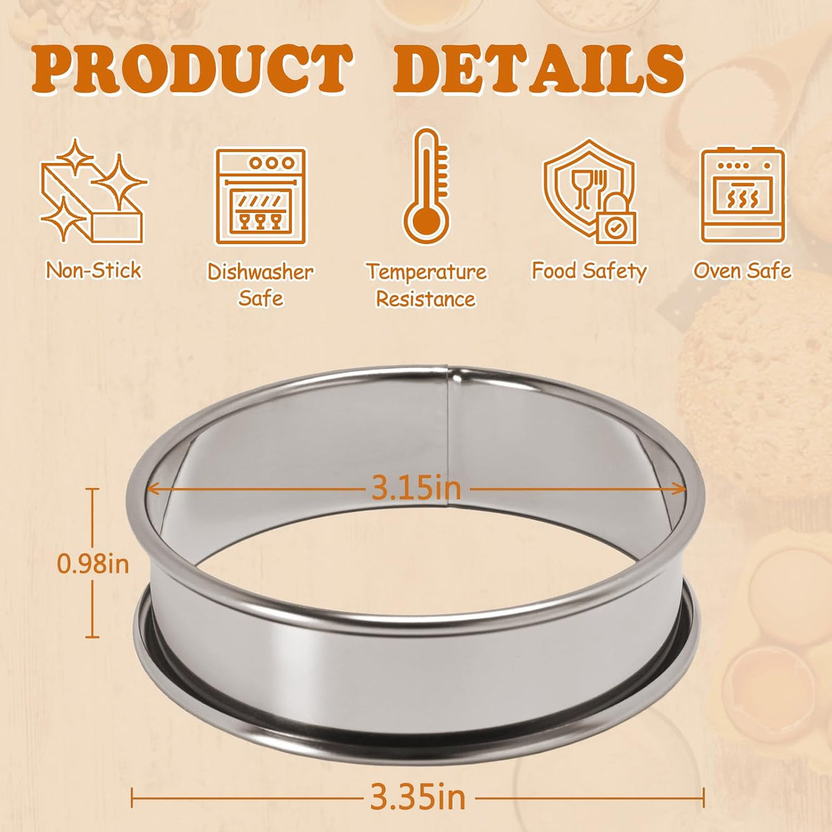 Cookie Rings For Baking 6Pcs, 3.15" English Muffin Ring,Egg Rings, Stainless Steel Crumpet Rings For Frying Eggs, Metal Baking Molds For All Kinds of Breakfast