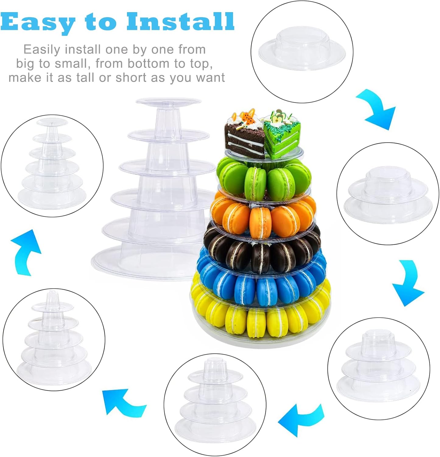 3 Tiers Round Cupcake Stand, Acrylic Cake Tower Stand Holder Macaron Display Rack Cookie Candy Buffet Desserts Platter with Base for Baby Shower, Birthday Party, Wedding, Party (3-Tiers with Base)