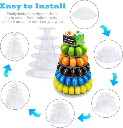 3 Tiers Round Cupcake Stand, Acrylic Cake Tower Stand Holder Macaron Display Rack Cookie Candy Buffet Desserts Platter with Base for Baby Shower, Birthday Party, Wedding, Party (3-Tiers with Base)