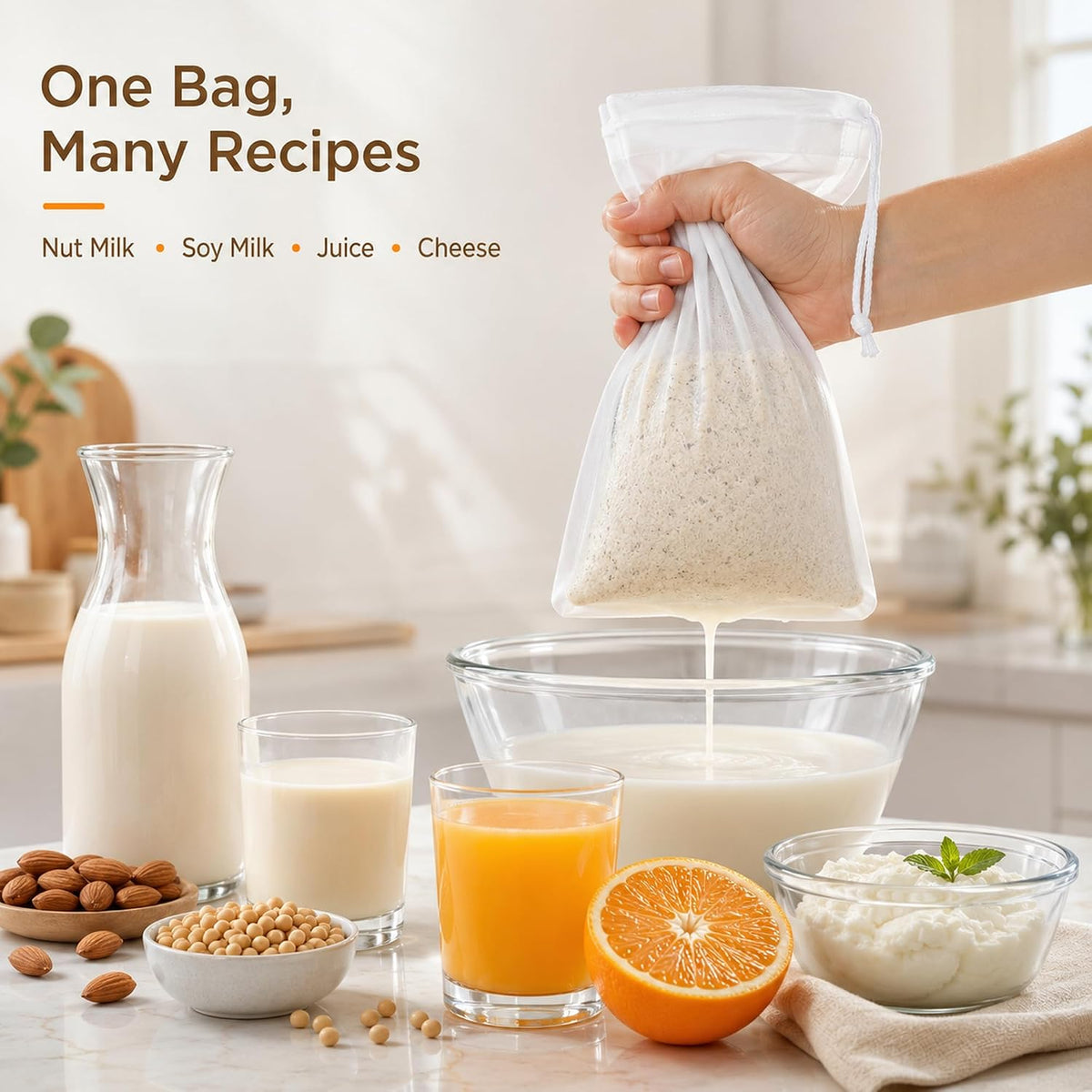 Kimmama Nut Milk Bag, Cheese Cloth Bag for Straining, Nylon, 7.9x11.8",4Pcs