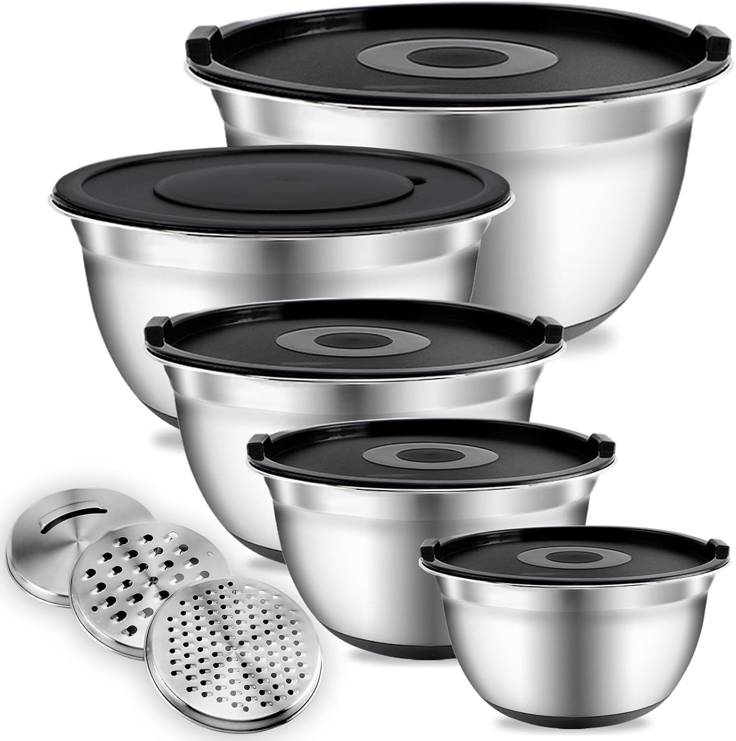 COOK WITH COLOR Stainless Steel Mixing Bowls Set with Lids - Nesting Bowls with Non-Slip Bottom, Sage, 12 Pieces