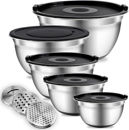 COOK WITH COLOR Stainless Steel Mixing Bowls Set with Lids - Nesting Bowls with Non-Slip Bottom, Sage, 12 Pieces
