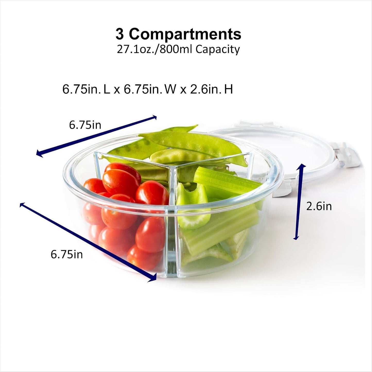 Orii 4 Piece Glass Food Storage Compartment Containers with Lids, Multiple, Charcoal Grey