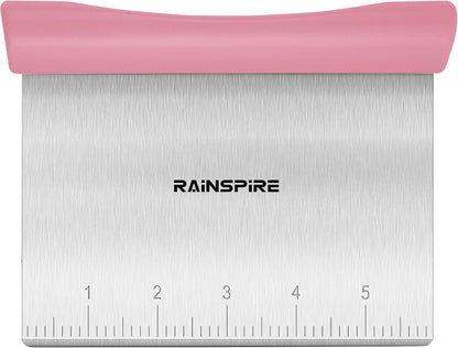 Rainspire Bench Scraper, Stainless Steel Dough Scraper, Pastry Scraper, Pizza and Dough Cutter Multi-Purpose Scraper/Chopper, Pizza Cutter Food Chopper Baking Supplies Kitchen Gadgets, Black