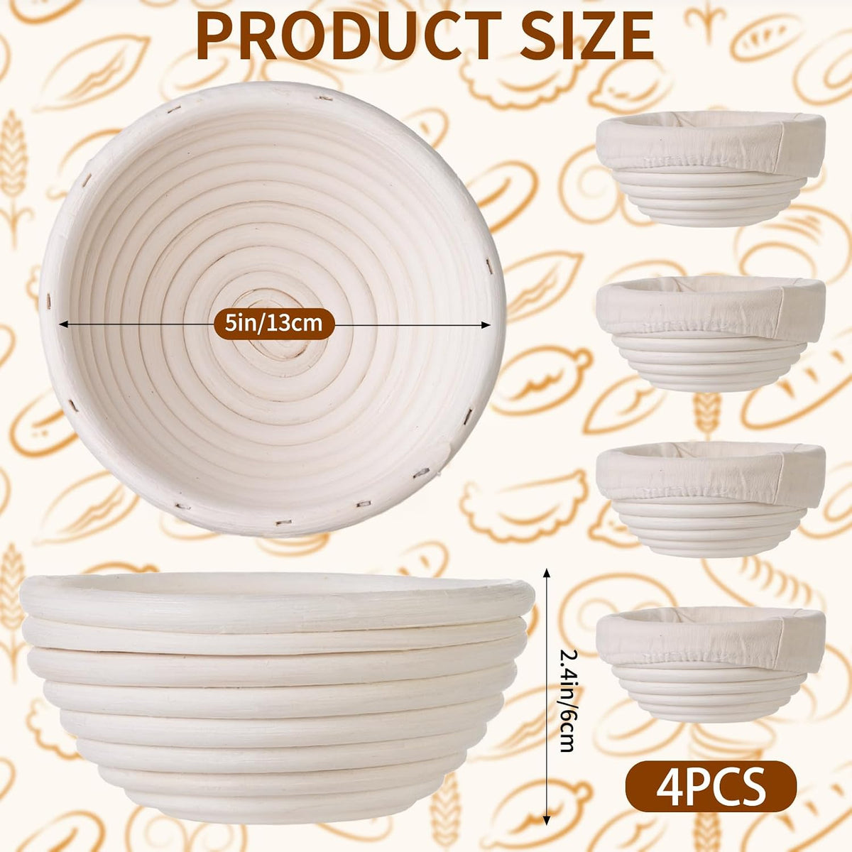 FrutPunch 9 Inch Banneton Bread Proofing Basket Set of 2, with Cloth Lining