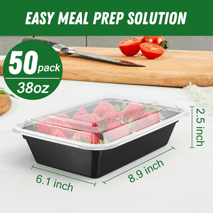 Dealusy 50 Pack (100-Piece) 24 oz Meal Prep Containers Reusable with Lids, Sturdy Leakproof & Food Safe, Microwave, Freezer, Dishwasher Safe Prep Containers, To Go Take Out Plastic Food Storage