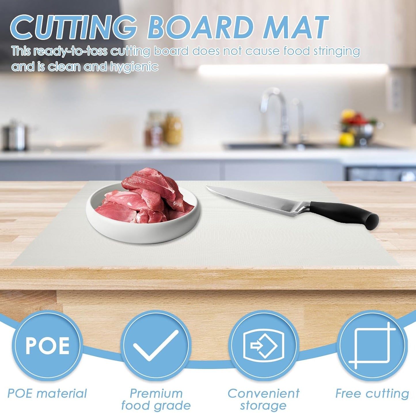 2 Pcs Disposable Cutting Board Mats, POE Cutting Board Sheets, Nonslip Cutting Board Roll Flexible Chopping Board Mat for Kitchen Cooking Prep Barbecue Outdoor Camping Traveling (Clear)