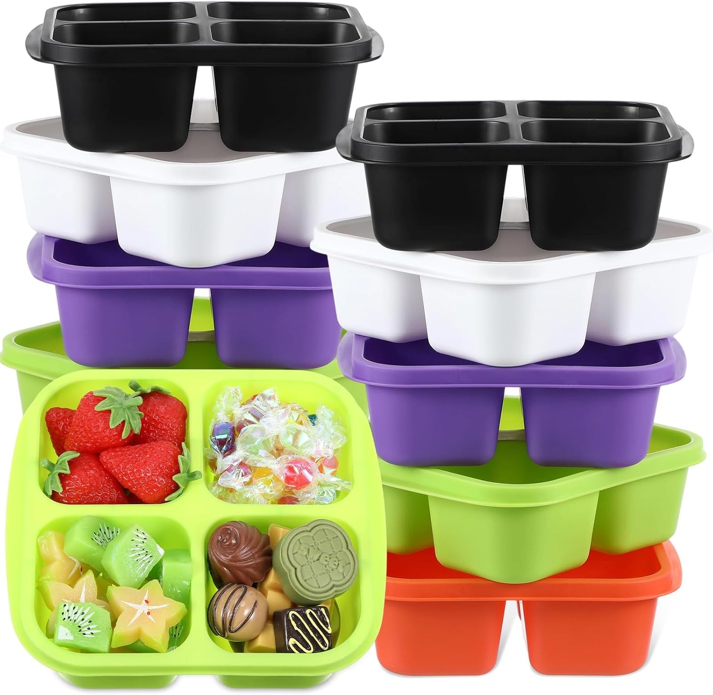 Honeydak 10 Pack Bento Snack Containers 4 Compartment Snack Boxes Reusable Containers with Lids Divided Meal Prep Lunch Food Storage Box for School Work Travel