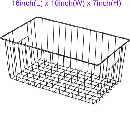 16" L x 12" W Wider Freezer Storage Organizer Baskets Container, Deep Metal Wire Chest Upright Refrigerator Divider Bins with Built-in Handles for Cabinet, Pantry, Closet, Kitchen