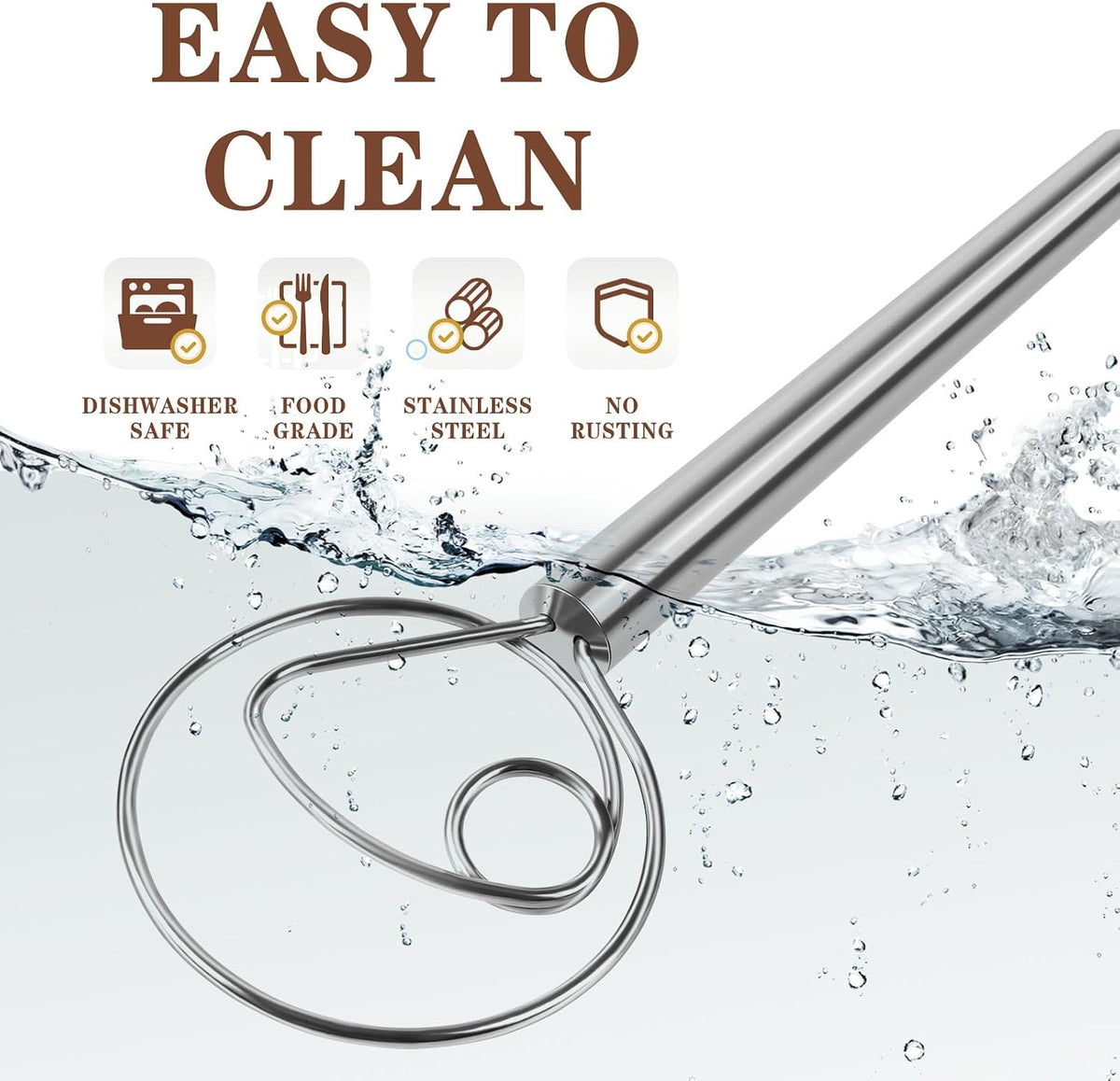 TEEVEA Danish Dough Whisk, Stainless Steel for Sourdough Bread
