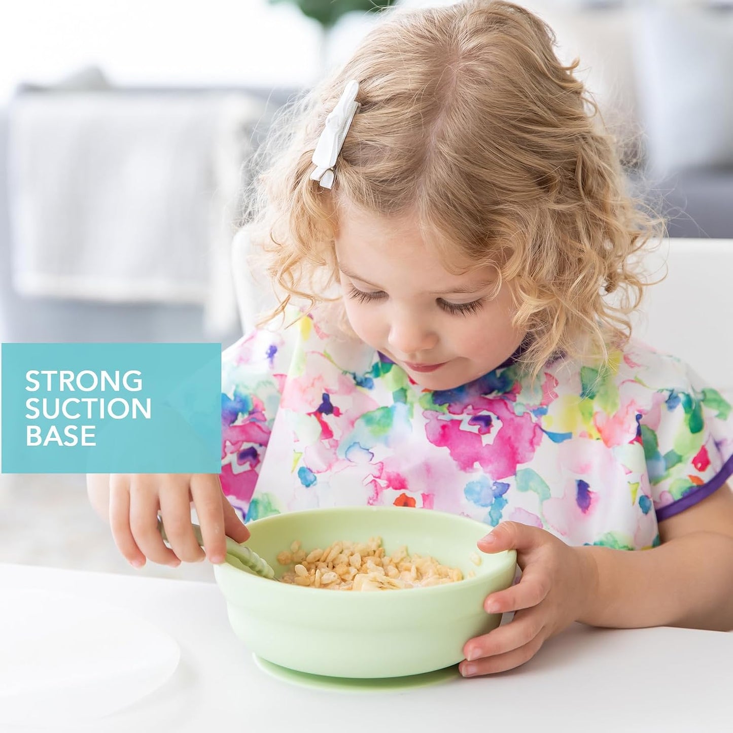 Bumkins Baby Bowl, Silicone Suction, for Babies, Toddlers and Kids, Baby Led Weaning, Feeding Essentials, Platinum Silicone, Non Skid Sticky Bottom, Supplies for Children Ages 6 Months Up, Gray