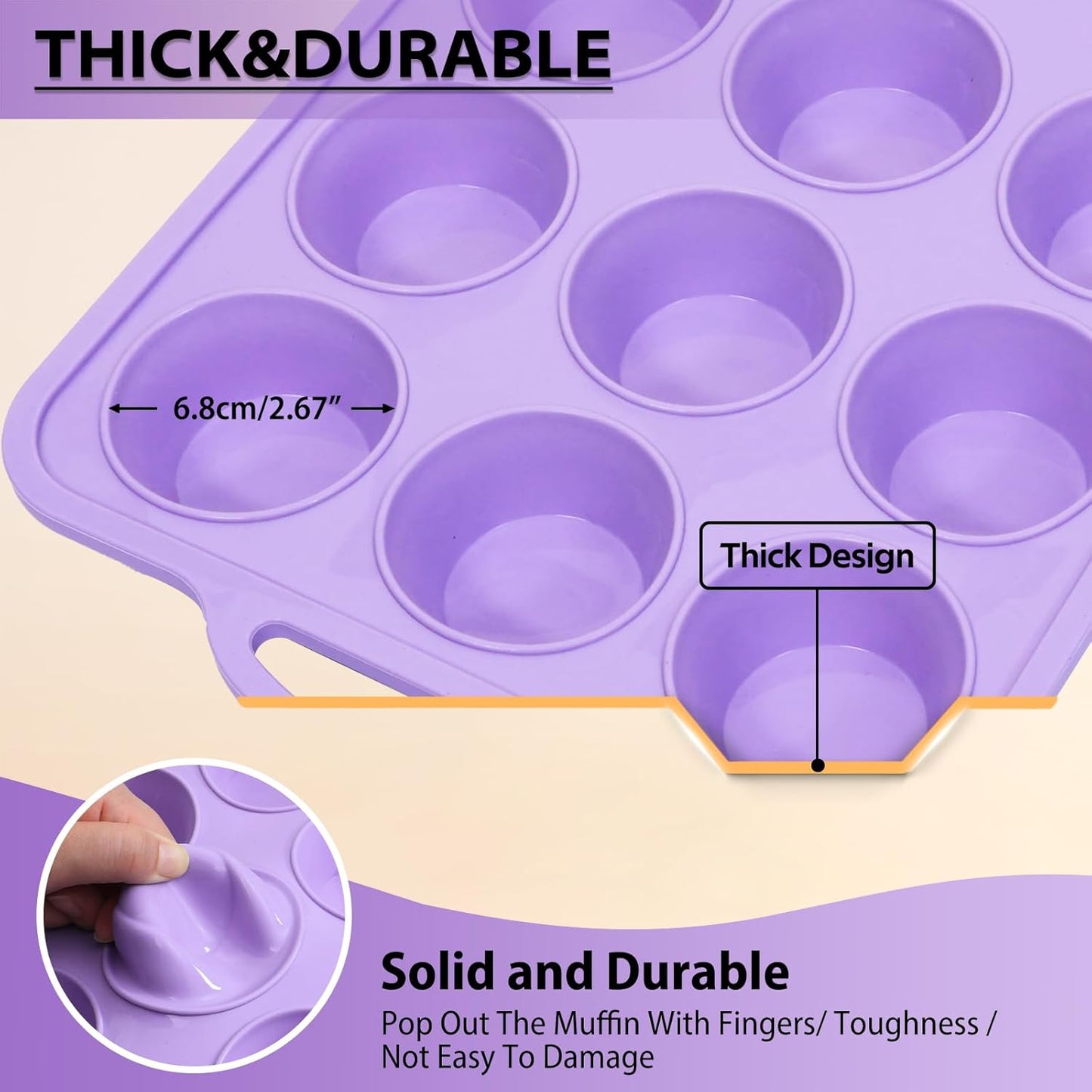 2 Pack Silicone Muffin Pan 12 and 24 Cup with Metal Frame,Non Stick Silicone Mini Cupcake Pan with Handles, BPA Free Silicon Regular Muffin Tin Tray Small for baking, egg bites, Mold Grey