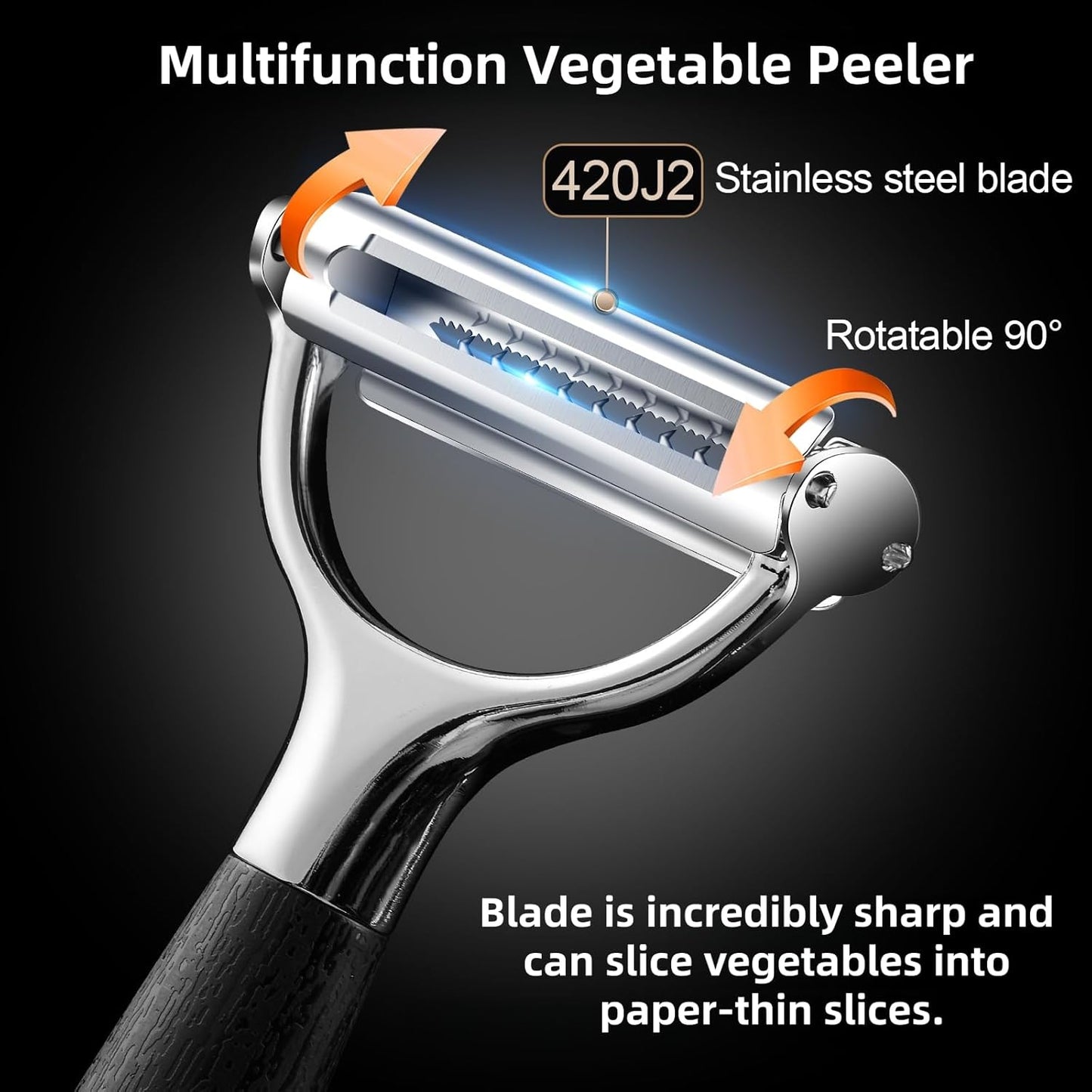 2-in-1 Serrated Julienne Peeler Vegetable Peeler | veggie peeler stainless steel blades are very durable and sharp for harder fruits and vegetables，Essential Kitchen Tool