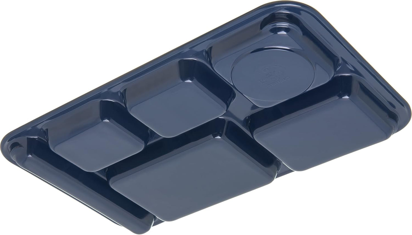 Carlisle FoodService Products Melamine Lunch Tray with 4 Compartments, Right Handed Cafeteria Tray with Divided Compartments for Food, 10" x 9.75", Dark Blue