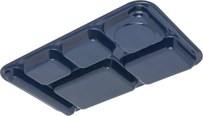 Carlisle FoodService Products Melamine Lunch Tray with 4 Compartments, Right Handed Cafeteria Tray with Divided Compartments for Food, 10" x 9.75", Dark Blue