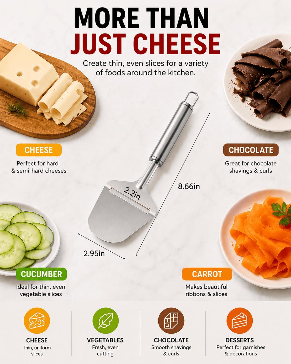 Stainless Steel Handheld Cheese Slicer for Block Cheese, Hard Cheese Plane