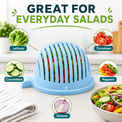 Salad Chopper Bowl with Slits, Fruit Vegetable Cutter, White