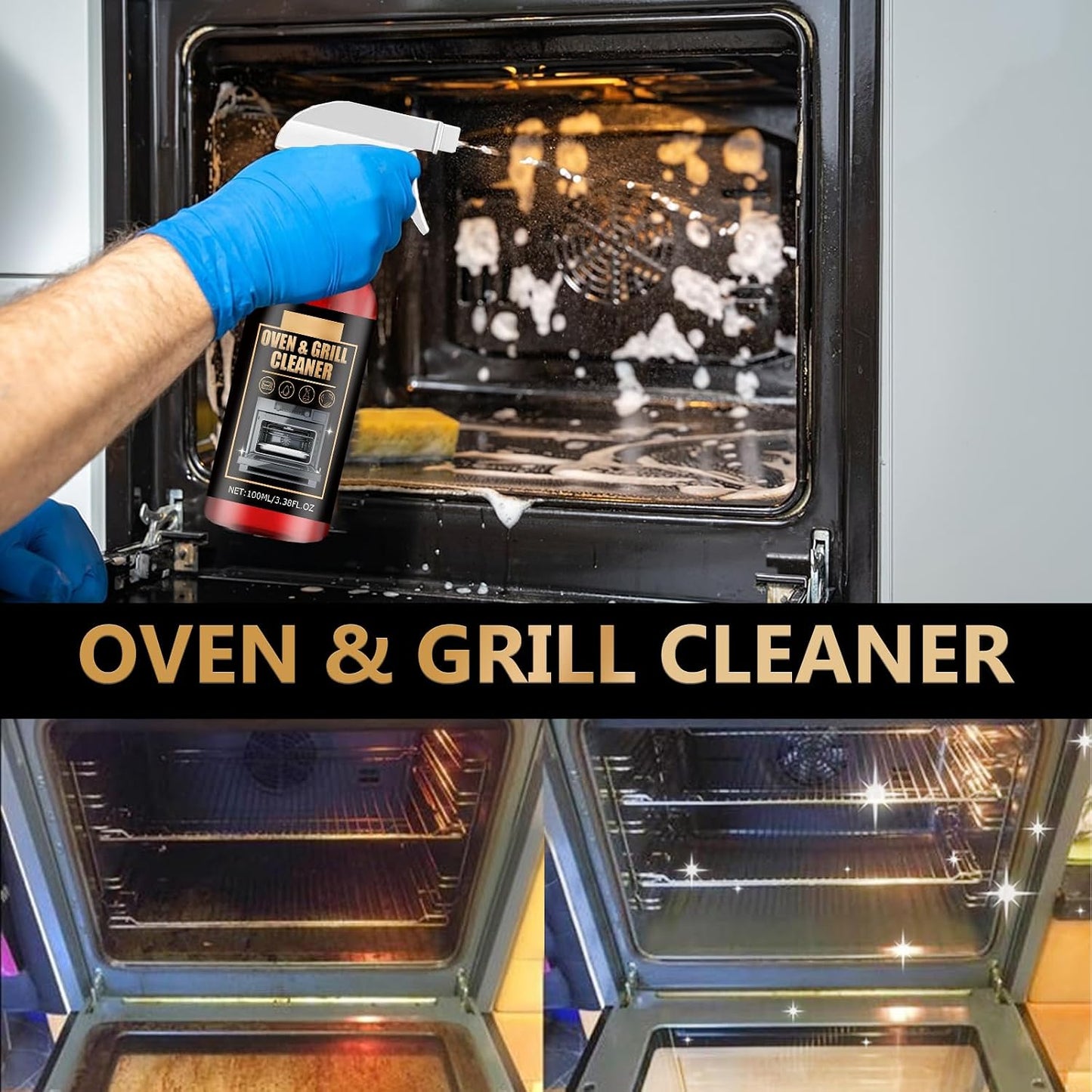 Oven & Grill Foam Cleaner 3.38 FL OZ, Multi-Surface Degreaser Spray for Stoves, Grates & Barbecues, Improves Cooking Efficiency & Hygiene 1 pcs